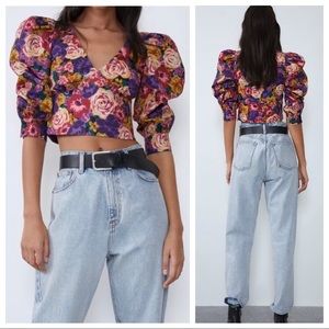 ZARA Floral Poplin Crop Top